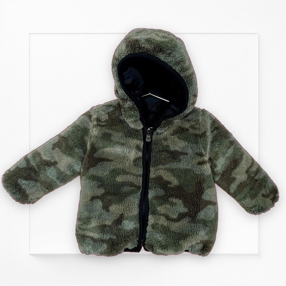 Baby GAP Coldcontrol Max Puffer Jacket Reversible Gray & Camo Boys Size 12-18M